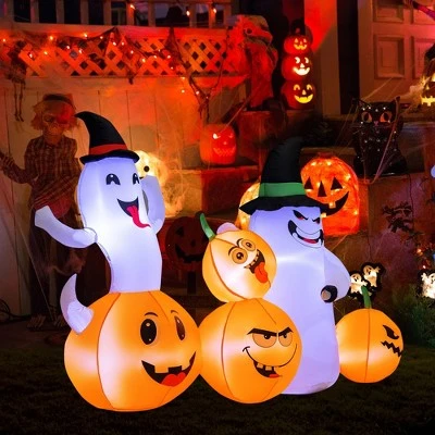Costway 6 FT Long Halloween Inflatable Decor 4 Pumpkins & Ghosts w/ Built-in LED Lights 6 Costway 6 FT Long Halloween Inflatable Decor 4 Pumpkins & Ghosts w/ Built-in LED Lights - Image 6