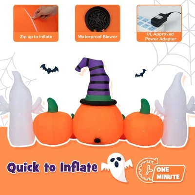 Tangkula 9FT Long Halloween Inflatable Pumpkins Self Inflating Halloween Pumpkin Patch Lanterns w/ 2 Ghosts LED Lights Waterproof Blower 2 Tangkula 9FT Long Halloween Inflatable Pumpkins Self Inflating Halloween Pumpkin Patch Lanterns w/ 2 Ghosts LED Lights Waterproof Blower - Image 2