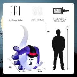 Tangkula 6FT Tall Halloween Inflatable Decoration, White Wizard Hat Ghost Grabbed in Hand Outdoor Decoration with Bright LED Lights -Hyde and Eek Cosplay Store GUEST 05ff6c66 af57 4091 b710 28d45266907f