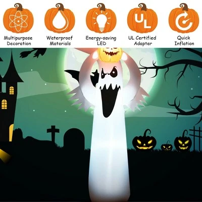Costway 6FT Halloween Inflatable Blow Up Ghost w/ Pumpkin LED Lights Yard Decoration 2 Costway 6FT Halloween Inflatable Blow Up Ghost w/ Pumpkin LED Lights Yard Decoration - Image 2