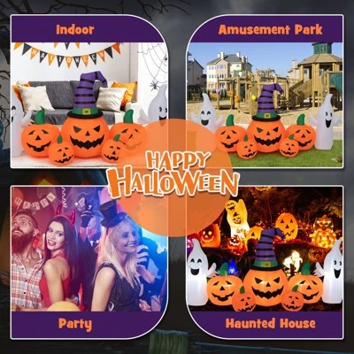 Tangkula 9FT Long Halloween Inflatable Pumpkins Self Inflating Halloween Pumpkin Patch Lanterns w/ 2 Ghosts LED Lights Waterproof Blower 7 Tangkula 9FT Long Halloween Inflatable Pumpkins Self Inflating Halloween Pumpkin Patch Lanterns w/ 2 Ghosts LED Lights Waterproof Blower - Image 7