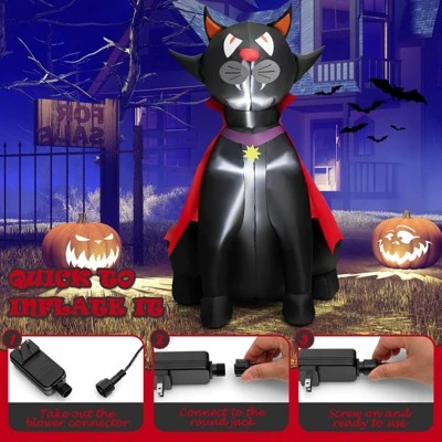 Tangkula 4.7FT Tall Halloween Inflatable Decoration Blow Up Vampire Black Cat with Crimson Cape Halloween Decor with Bright LED Lights 6 Tangkula 4.7FT Tall Halloween Inflatable Decoration Blow Up Vampire Black Cat with Crimson Cape Halloween Decor with Bright LED Lights - Image 6