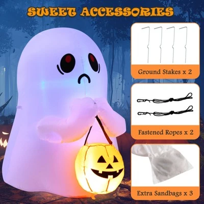 Tangkula 4 FT Halloween Inflatable Decoration, Colorful Inflatable Ghost with Pumpkin Lantern Built-in Flashing LED Lights & Waterproof Air Blower 8 Tangkula 4 FT Halloween Inflatable Decoration, Colorful Inflatable Ghost with Pumpkin Lantern Built-in Flashing LED Lights & Waterproof Air Blower - Image 8