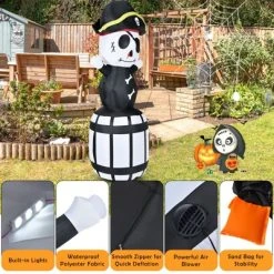 Tangkula 8FT Halloween Inflatable Pirate Barrel Quick Air Blow Holiday Decoration Blow Up Halloween Pirate w/ LED Lights -Hyde and Eek Cosplay Store GUEST 0c7cf07e 560c 4efa a44d db703d7a0034