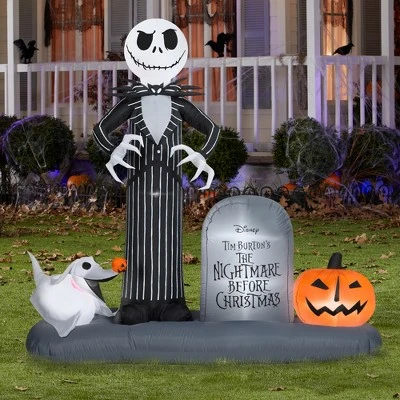 Gemmy Airblown Inflatable Jack Skellington Halloween Town Scene Disney, 6 ft Tall, Multi 1 Gemmy Airblown Inflatable Jack Skellington Halloween Town Scene Disney, 6 ft Tall, Multi