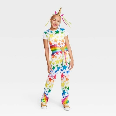 Kids' Rainbow Stars Unicorn Halloween Costume Jumpsuit with Headpiece - Hyde & EEK! Boutique™ 3 Kids' Rainbow Stars Unicorn Halloween Costume Jumpsuit with Headpiece - Hyde & EEK! Boutique™ - Image 3