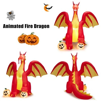 Tangkula 9FT Giant Inflatable Dragon Halloween Inflatable Dragon Decoration w/ 2 Pumpkins Wings Built-in LED Lights & Powerful Blower 1 Tangkula 9FT Giant Inflatable Dragon Halloween Inflatable Dragon Decoration w/ 2 Pumpkins Wings Built-in LED Lights & Powerful Blower