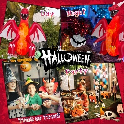 Costway 8 FT Halloween Inflatable Red Dragon with Wings & Skull Holiday Decoration Light 4 Costway 8 FT Halloween Inflatable Red Dragon with Wings & Skull Holiday Decoration Light - Image 4