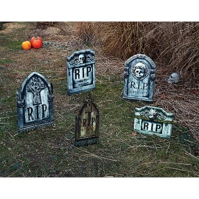 Fun World Photo-Realistic Tombstone 5 Piece Set Halloween Decorations - 22 in x 18 in - Multicolored 1 Fun World Photo-Realistic Tombstone 5 Piece Set Halloween Decorations - 22 in x 18 in - Multicolored