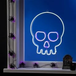 Hyde & EEK! Boutique LED Faux Neon Skull White and Purple Halloween Novelty Silhouette Light - Hyde & EEK! Boutique™
