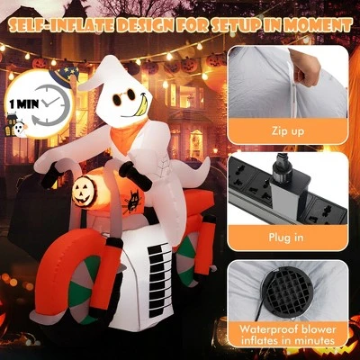 Costway 5 FT Halloween Inflatable Ghost Riding on Motor Bike Yard Decor w/ LED Lights 5 Costway 5 FT Halloween Inflatable Ghost Riding on Motor Bike Yard Decor w/ LED Lights - Image 5
