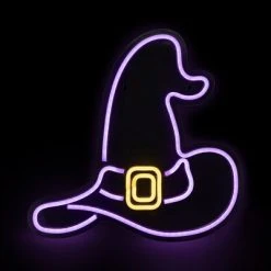 Northlight 15" Purple LED Lighted Neon Style Witch Hat Halloween Window Silhouette