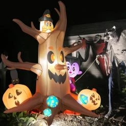 Costway 6ft Inflatable Halloween Dead Tree with Pumpkin Blow up Ghost Tree w/ RGB Lights