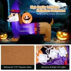 Tangkula 5FT Long Halloween Inflatable Dachshund Dog Blow Up Outdoor Wiener Dog w/Pumpkin & Witch Hat Cute Inflatable Dog Decoration Prop w/LED Lights -Hyde and Eek Cosplay Store GUEST 19df0277 ac7c 43c7 8c63 c83193e8c7eb