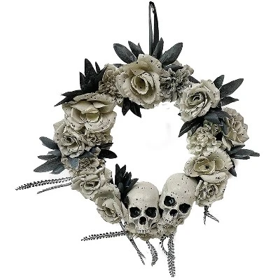 Sunstar Industries Sunstar Wreath With Skull & Roses Halloween Decoration - 15 in - Gray 1 Sunstar Industries Sunstar Wreath With Skull & Roses Halloween Decoration - 15 in - Gray