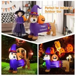 Tangkula 5FT Long Halloween Inflatable Dachshund Dog Blow Up Outdoor Wiener Dog w/Pumpkin & Witch Hat Cute Inflatable Dog Decoration Prop w/LED Lights -Hyde and Eek Cosplay Store GUEST 1b83611a 5f10 4fdb 8ed6 d8c6af7eeaf5