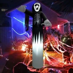 Costway 12 FT Inflatable Halloween Skeleton Giant Blow up Halloween Skull w/ LED Lights