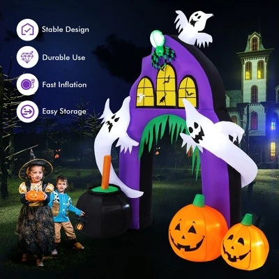 Costway 9 Ft Tall Halloween Inflatable Castle Archway Decor w/ Spider Ghosts &Built-in Lights 4 Costway 9 Ft Tall Halloween Inflatable Castle Archway Decor w/ Spider Ghosts &Built-in Lights - Image 4