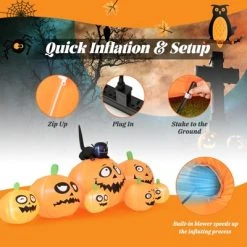 Tangkula 8Ft Long Halloween Inflatable Pumpkin Outdoor Blow Up Deco w/ 7 Pumpkins & 1 Black Cat Built-in Blower 4 Stakes LED Lighted Inflatable Prop -Hyde and Eek Cosplay Store GUEST 1f5760ec ca3d 42d3 993c 2c7b28e768d6