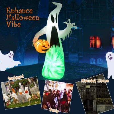 Tangkula 6FT Halloween Inflatables Ghost Holding Pumpkin Blow Up Ghost & Pumpkin Prop with Rotating LED Light Scary Halloween Decorations 7 Tangkula 6FT Halloween Inflatables Ghost Holding Pumpkin Blow Up Ghost & Pumpkin Prop with Rotating LED Light Scary Halloween Decorations - Image 7