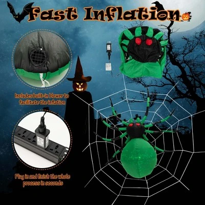 Costway 5 FT Long Halloween Inflatable Spider with White Net Yard Decor w/Rotating Light 6 Costway 5 FT Long Halloween Inflatable Spider with White Net Yard Decor w/Rotating Light - Image 6