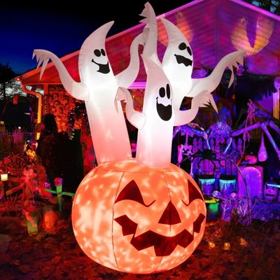 Tangkula 6FT Halloween Inflatable Decorations 3 White Ghosts on Pumpkin Spooky Halloween Blow Up Pumpkin Ghost Decor w/ Build-in LED Lights 7 Tangkula 6FT Halloween Inflatable Decorations 3 White Ghosts on Pumpkin Spooky Halloween Blow Up Pumpkin Ghost Decor w/ Build-in LED Lights - Image 7