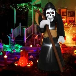 Costway 8 FT Halloween Inflatable Grim Reaper Ghost Blow-up Decoration with 3 LED Lights