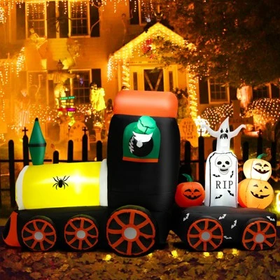 Tangkula 8 FT Long Halloween Inflatable Decoration w/ LEDs Inflatable Train w/ Pumpkins Ghost Skeleton Indoor Outdoor Halloween Decor 6 Tangkula 8 FT Long Halloween Inflatable Decoration w/ LEDs Inflatable Train w/ Pumpkins Ghost Skeleton Indoor Outdoor Halloween Decor - Image 6
