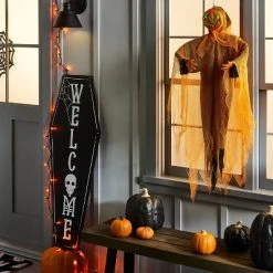 Hyde & EEK! Boutique Falloween Medium Black Sheltered Porch Pumpkin Halloween Decorative Sculpture - Hyde & EEK! Boutique™