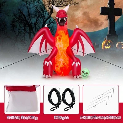 Costway 8 FT Halloween Inflatable Red Dragon with Wings & Skull Holiday Decoration Light 8 Costway 8 FT Halloween Inflatable Red Dragon with Wings & Skull Holiday Decoration Light - Image 8