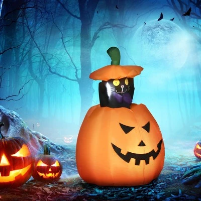 Outsunny 4ft Inflatable Halloween Pumpkin with Lifting Cat, Blow-Up LED Yard Display Indoor Outdoor for Garden, Lawn, Party, Holiday 2 Outsunny 4ft Inflatable Halloween Pumpkin with Lifting Cat, Blow-Up LED Yard Display Indoor Outdoor for Garden, Lawn, Party, Holiday - Image 2