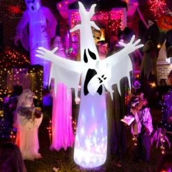 Tangkula 8FT Giant Halloween Inflatable Ghost Blow-up Yard Decoration with Built-in LED Lights & Magic Rotating Lamp Easy Inflation Waterproof Blower