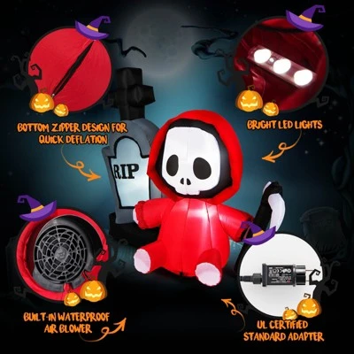 Tangkula 5 FT Tall Halloween Inflatable Decoration Blow Up Grim Reaper Ghost & Tombstone with Bright LED Lights Metal Ground Stakes 6 Tangkula 5 FT Tall Halloween Inflatable Decoration Blow Up Grim Reaper Ghost & Tombstone with Bright LED Lights Metal Ground Stakes - Image 6