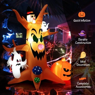 Tangkula 8FT Inflatable Halloween Three White Ghosts with Pumpkin Blow-up Yard Decoration w/Built-in LED Lights & Rotating Lamp Stable & Waterproof 6 Tangkula 8FT Inflatable Halloween Three White Ghosts with Pumpkin Blow-up Yard Decoration w/Built-in LED Lights & Rotating Lamp Stable & Waterproof - Image 6