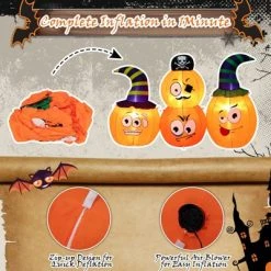 Tangkula 5 FT Long Halloween Inflatable Decoration Blow Up Pumpkin Combo w/ Pirate & Witch Hats, Built-in Bright LED Lights Additional Sandbag -Hyde and Eek Cosplay Store GUEST 33b54247 acb7 45bd 882c bfebca53fa5f