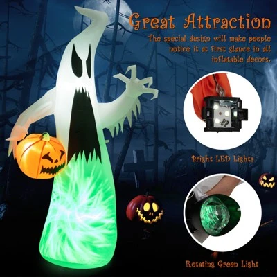 Tangkula 6FT Halloween Inflatables Ghost Holding Pumpkin Blow Up Ghost & Pumpkin Prop with Rotating LED Light Scary Halloween Decorations 4 Tangkula 6FT Halloween Inflatables Ghost Holding Pumpkin Blow Up Ghost & Pumpkin Prop with Rotating LED Light Scary Halloween Decorations - Image 4