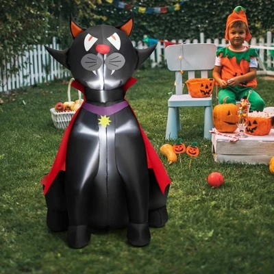 Tangkula 4.7FT Tall Halloween Inflatable Decoration Blow Up Vampire Black Cat with Crimson Cape Halloween Decor with Bright LED Lights 2 Tangkula 4.7FT Tall Halloween Inflatable Decoration Blow Up Vampire Black Cat with Crimson Cape Halloween Decor with Bright LED Lights - Image 2
