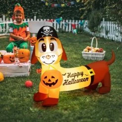 Tangkula 5.5 FT Long Halloween Inflatable Decoration Blow Up Dachshund Wiener Dog w/ Pirate Hat & Pumpkin Built-in LED Lights -Hyde and Eek Cosplay Store GUEST 370b1fb1 6470 444c 8958 d8a401fcbb9d