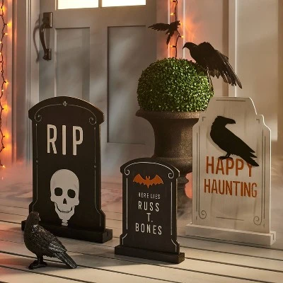 Hyde & EEK! Boutique Wood Happy Haunting with Raven Halloween Decorative Tombstone - Hyde & EEK! Boutique™ 1 Hyde & EEK! Boutique Wood Happy Haunting with Raven Halloween Decorative Tombstone - Hyde & EEK! Boutique™