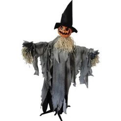 Sunstar Industries Sunstar Scarecrow Pumpkin with Hat Animated Halloween Decoration - 6 ft - Gray