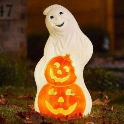 Union Products 56480 60-Watt Light Up Ghost & Pumpkin Halloween Outdoor Garden Statue Decoration Made from Blow-Molded Plastic, White/Orange (2 Pack) -Hyde and Eek Cosplay Store GUEST 3d4ed366 15d5 4e15 ab95 f7754f28d3d0