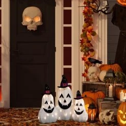 Northlight Set of 3 Spooky Town LED Jack O' Lantern Ghosts Outdoor Halloween Decorations