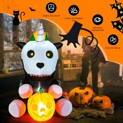 Costway 5ft Inflatable Halloween Unicorn Skeleton Holding Pumpkin for Yard w/LED Lights 7 Costway 5ft Inflatable Halloween Unicorn Skeleton Holding Pumpkin for Yard w/LED Lights - Image 7