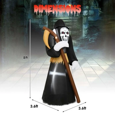 Costway 8 FT Halloween Inflatable Grim Reaper Ghost Blow-up Decoration with 3 LED Lights 2 Costway 8 FT Halloween Inflatable Grim Reaper Ghost Blow-up Decoration with 3 LED Lights - Image 2
