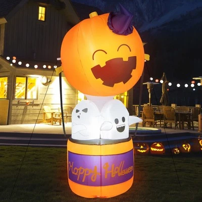 Costway 6ft Halloween Inflatable Pumpkin Hot Air Balloon Ghost Blow up Yard Decoration 2 Costway 6ft Halloween Inflatable Pumpkin Hot Air Balloon Ghost Blow up Yard Decoration - Image 2