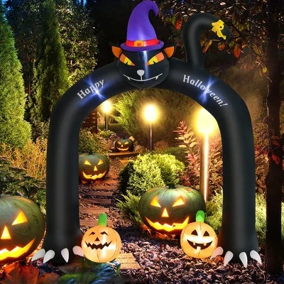 Costway 9FT Halloween Inflatable Cat Archway Blow-up Doorway Decoration with Wizard Cat & Pumpkins Bright LED Lights 7 Costway 9FT Halloween Inflatable Cat Archway Blow-up Doorway Decoration with Wizard Cat & Pumpkins Bright LED Lights - Image 7