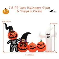 Tangkula 8FT Length Halloween Inflatable Decoration w/Built-in LED & Blower Pumpkin Combo w/ a Ghost Blow Up Yard Decoration Inflates Decor W/ Tethers -Hyde and Eek Cosplay Store GUEST 43c85e67 361c 4ade 8b7a 53114c1d8fc0