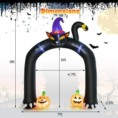 Costway 9FT Halloween Inflatable Cat Archway Blow-up Doorway Decoration with Wizard Cat & Pumpkins Bright LED Lights 3 Costway 9FT Halloween Inflatable Cat Archway Blow-up Doorway Decoration with Wizard Cat & Pumpkins Bright LED Lights - Image 3
