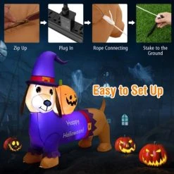 Tangkula 5FT Long Halloween Inflatable Dachshund Dog Blow Up Outdoor Wiener Dog w/Pumpkin & Witch Hat Cute Inflatable Dog Decoration Prop w/LED Lights -Hyde and Eek Cosplay Store GUEST 450e9c76 769d 4953 a9b1 9d908b0ae80f