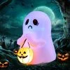 Tangkula 4 FT Halloween Inflatable Decoration, Colorful Inflatable Ghost with Pumpkin Lantern Built-in Flashing LED Lights & Waterproof Air Blower